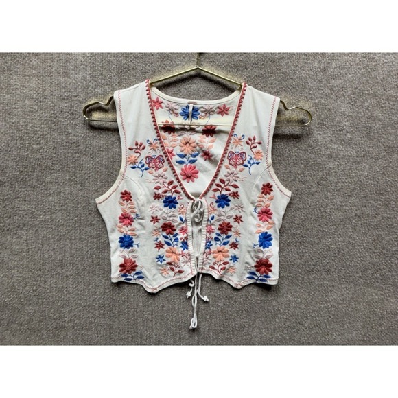 Free People Tops - Free People Shirt Women Small White In Blume Top‎ Floral Embroidered V Neck EUC
